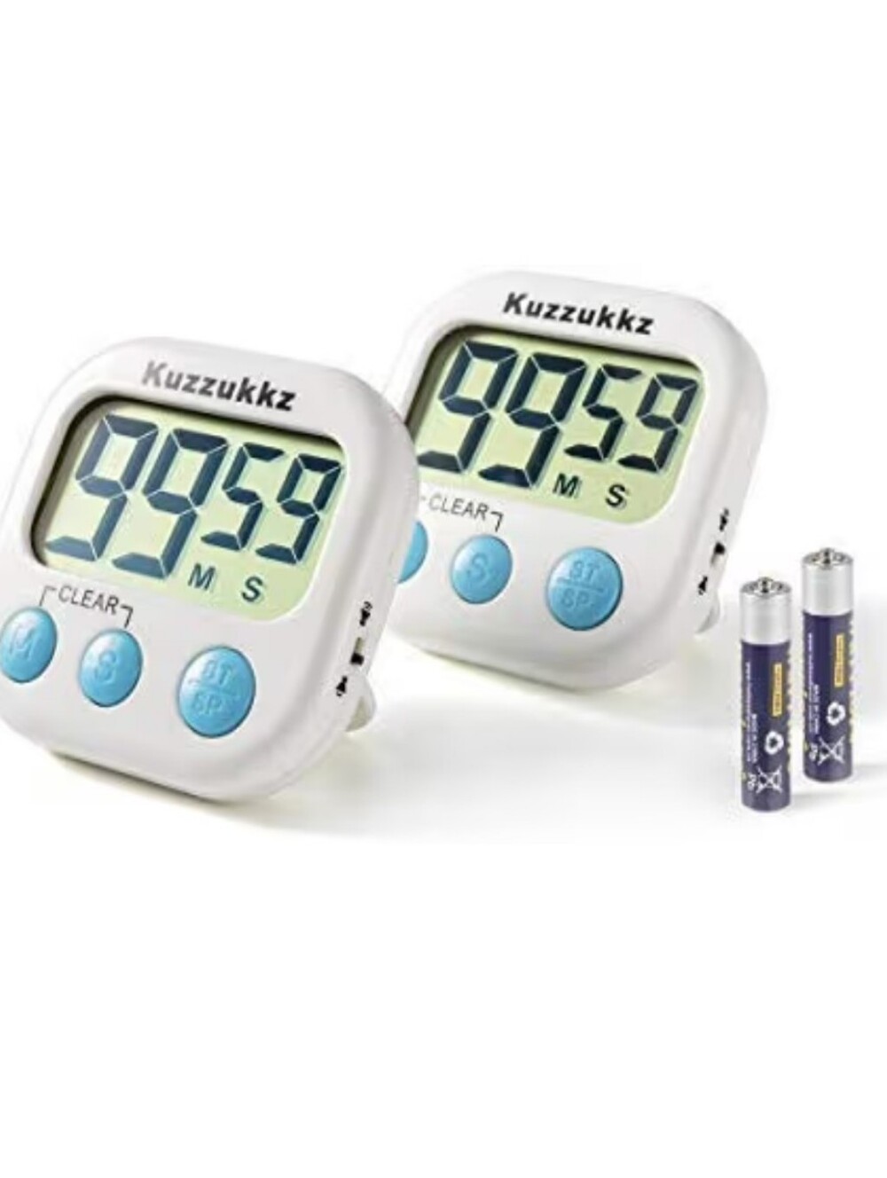 Kuzzukkz Digital Kitchen Timers - White with Light Blue Buttons (Set of 2)